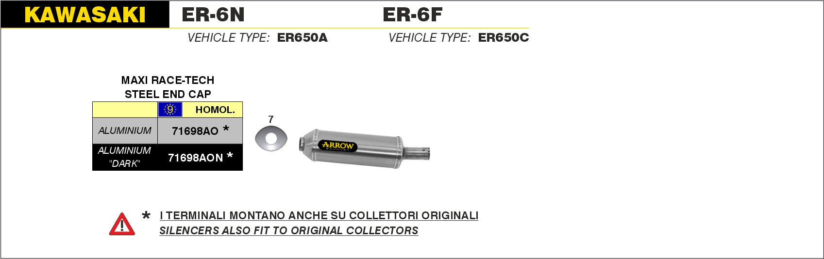 SILENCER MAXI RACE-TECH APPROVED ALUMINUM ARROW KAWASAKI ER-6N 2005-11