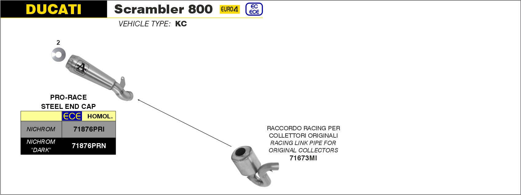 KIT SILENCER APP PRO-RACE NICHROM ARROW DUCATI SCRAMBLER 800 CAFÈ RACER 17-20