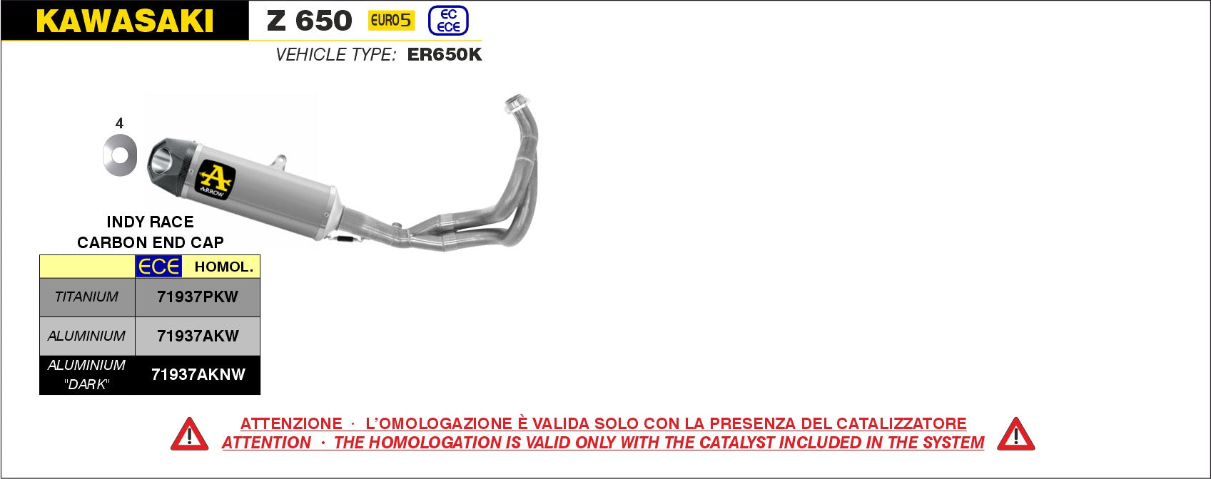 SCARICO MARMITTA INDY RACE TITANIO-CARBONIO ARROW KAWASAKI Z 650 2021-22