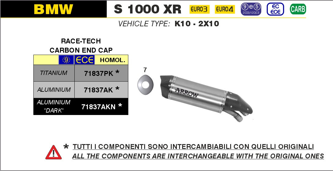 SCARICO MARMITTA RACE-TECH TITANIO-CARBONIO ARROW BMW S 1000 XR 2015-19