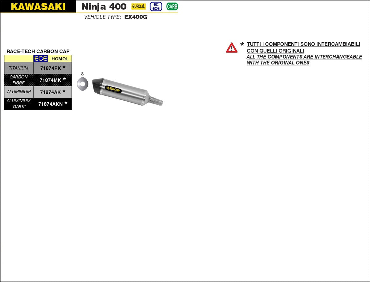 SCARICO MARMITTA RACE-TECH TITANIO-CARBONIO ARROW KAWASAKI Z 400 2019-20