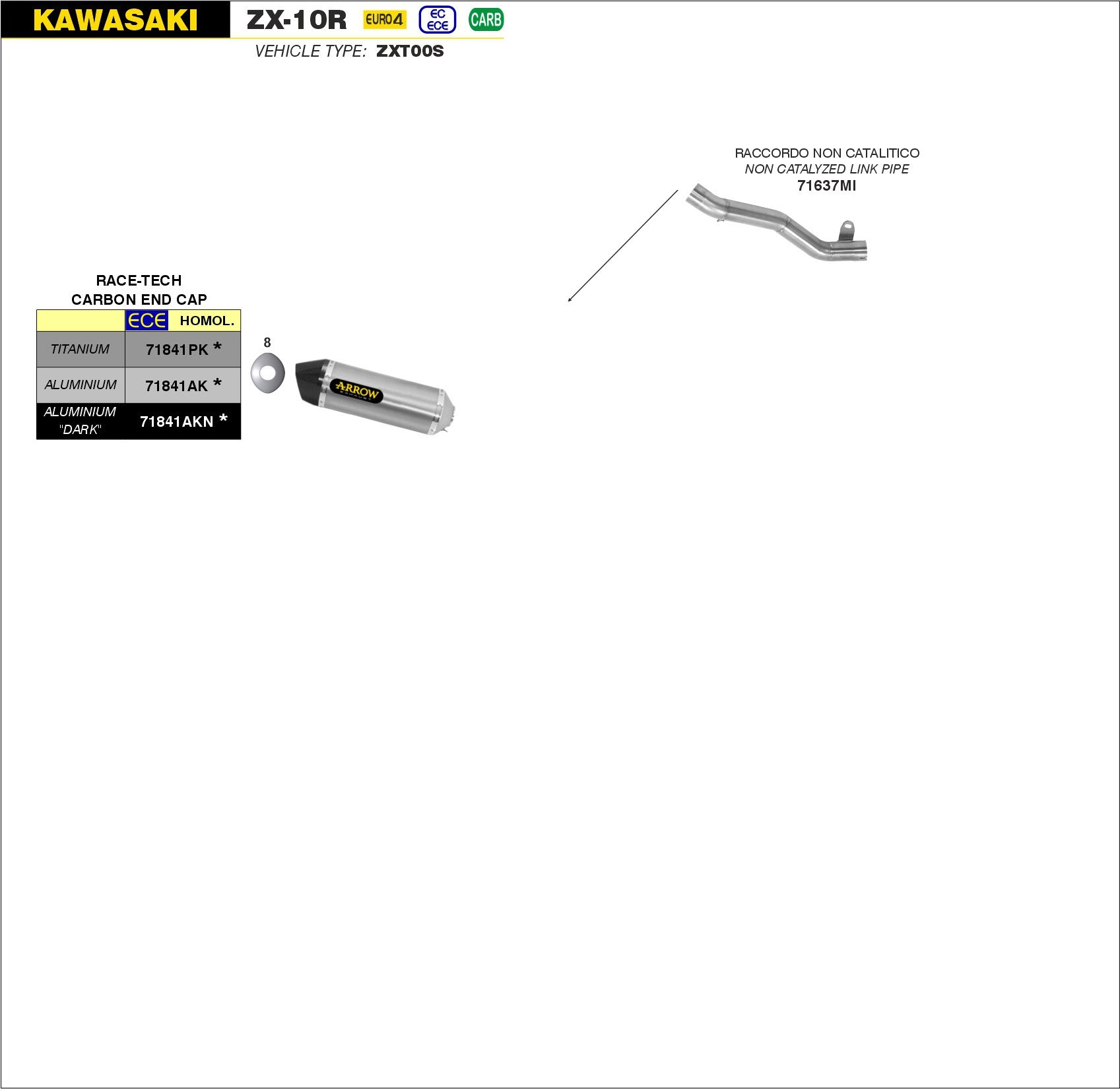 SCARICO MARMITTA RACE-TECH TITANIO-CARBONIO ARROW KAWASAKI ZX-10R 2016-19