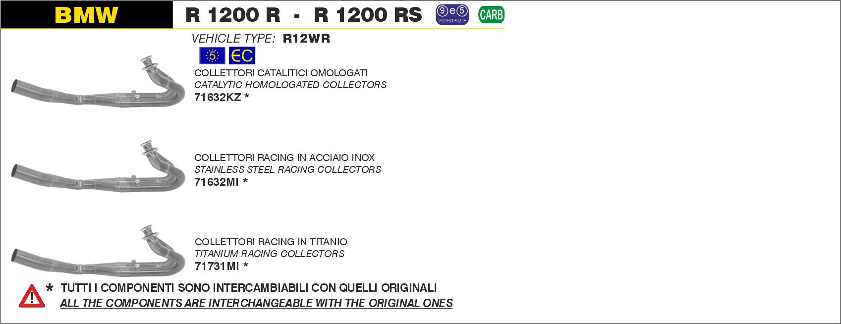 HEADERS APPROVED E5+E9 ARROW BMW R 1200 RT 2014-16