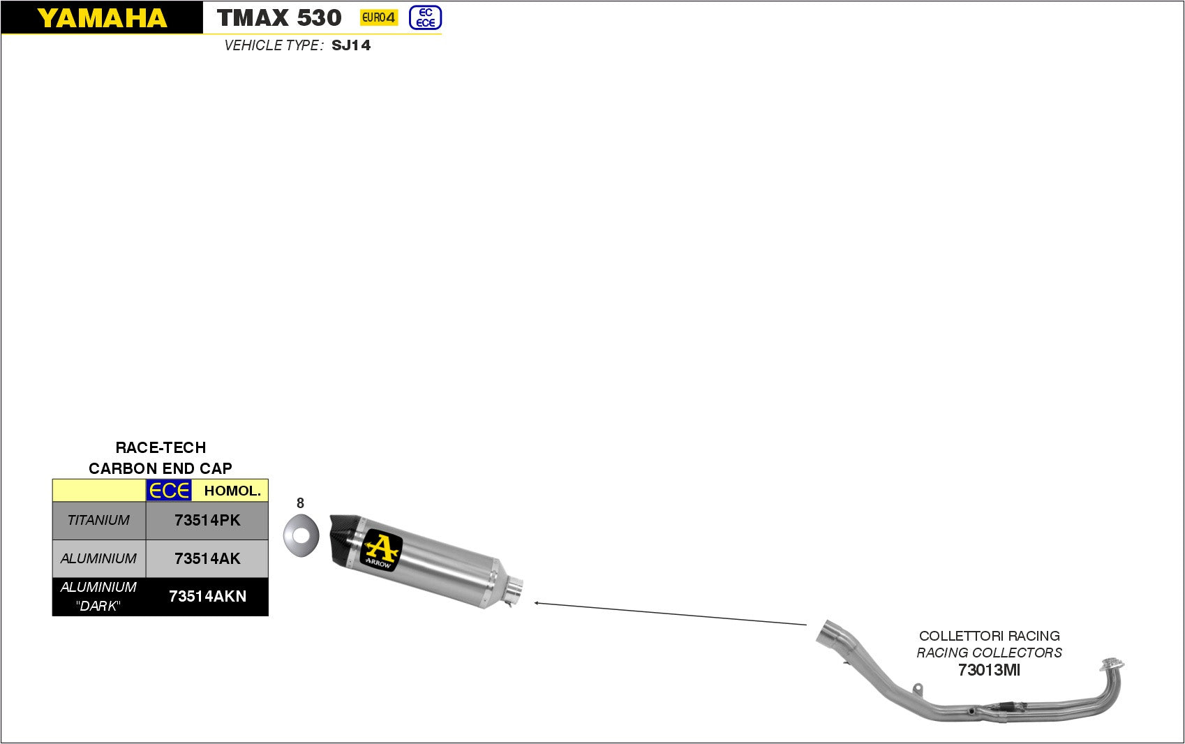 SCARICO OMOLOGATO RACE-TECH TITANIO-CARBONIO ARROW YAMAHA T-MAX 530 17-19