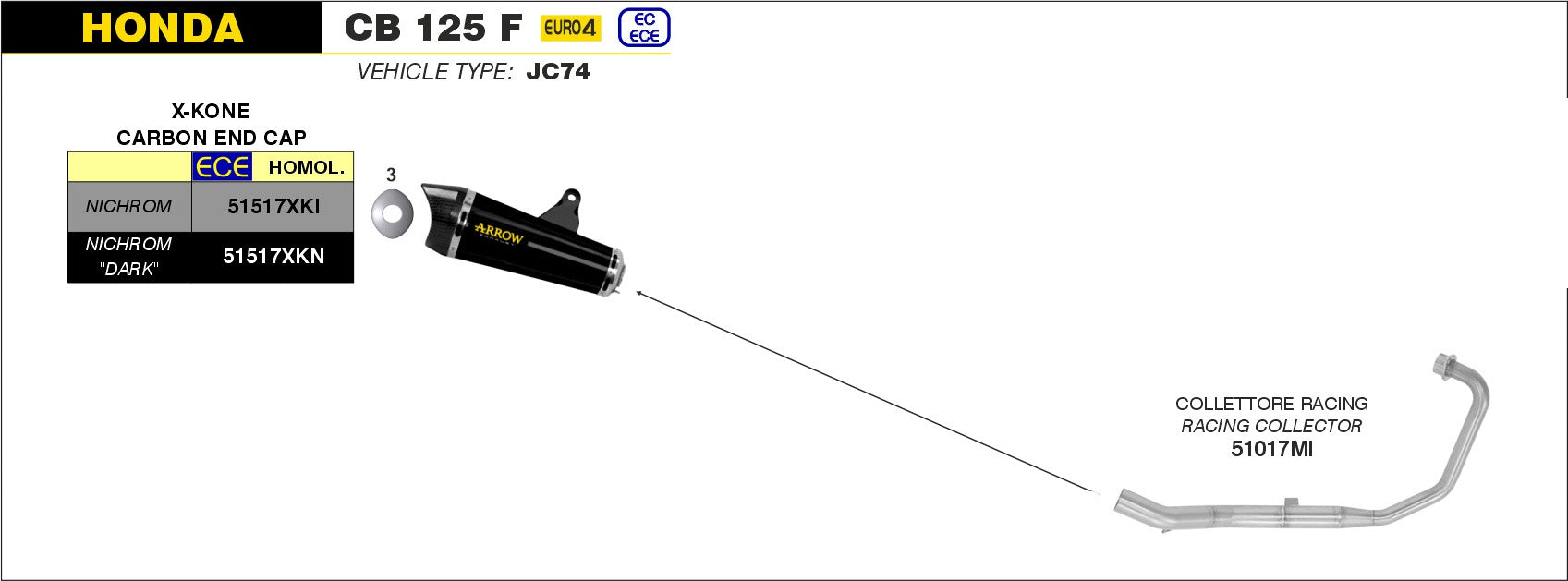 COMPLETE EXHAUST APPROVED X-KONE ARROW HONDA CB 125 F 2017-20