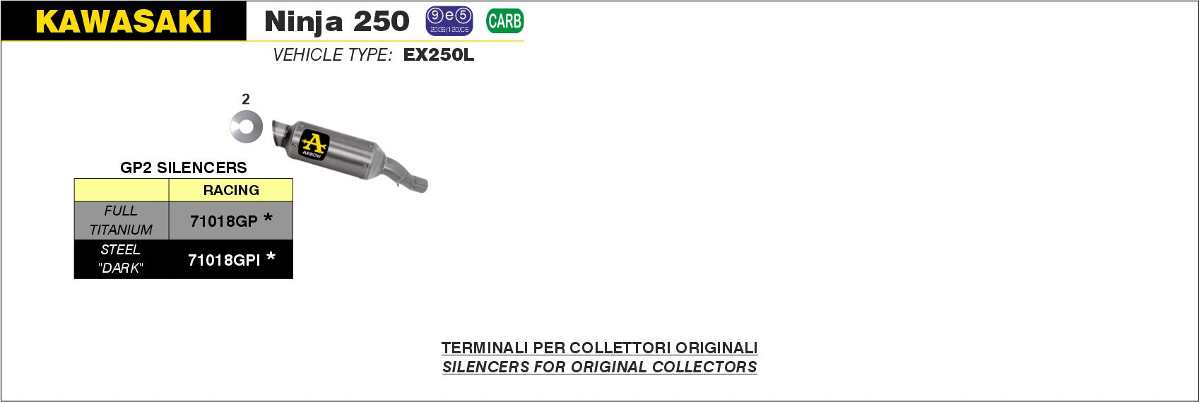 SCARICO MARMITTA GP2 FULL TITANIO ARROW KAWASAKI NINJA 250 2013-16