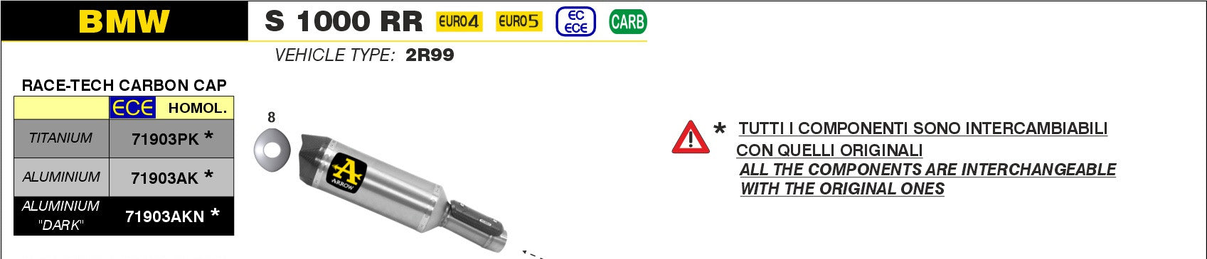 SILENCER RACE-TECH TITANIUM-CARBON ARROW BMW S 1000 RR 2019-22