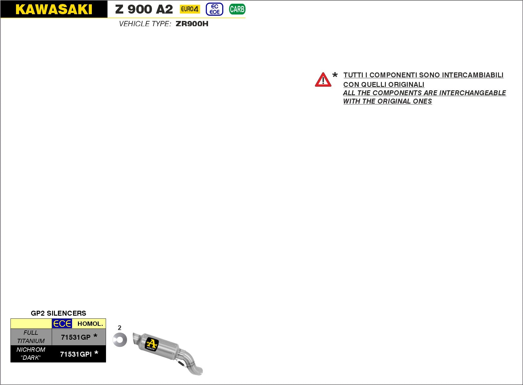 SCARICO MARMITTA GP2 FULL TITANIO ARROW KAWASAKI Z 900 E 2017-20