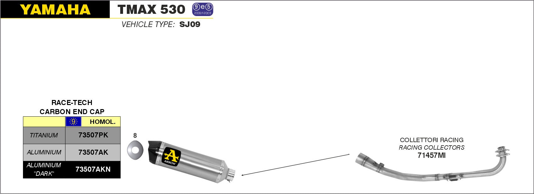 COMPLETE EXHAUST APP RACE-TECH TITANIUM-CARB ARROW YAMAHA T-MAX 530 12-16
