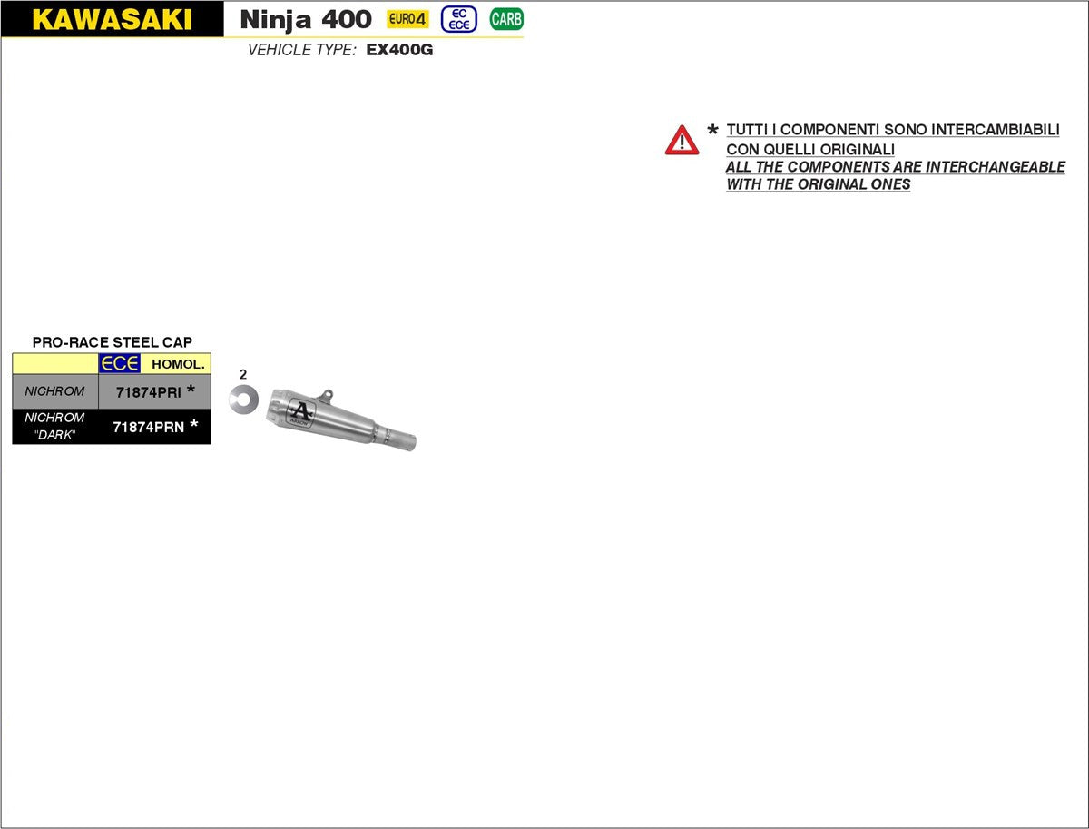 SCARICO MARMITTA PRO-RACE NICHROM ARROW KAWASAKI NINJA 400 2018-2021