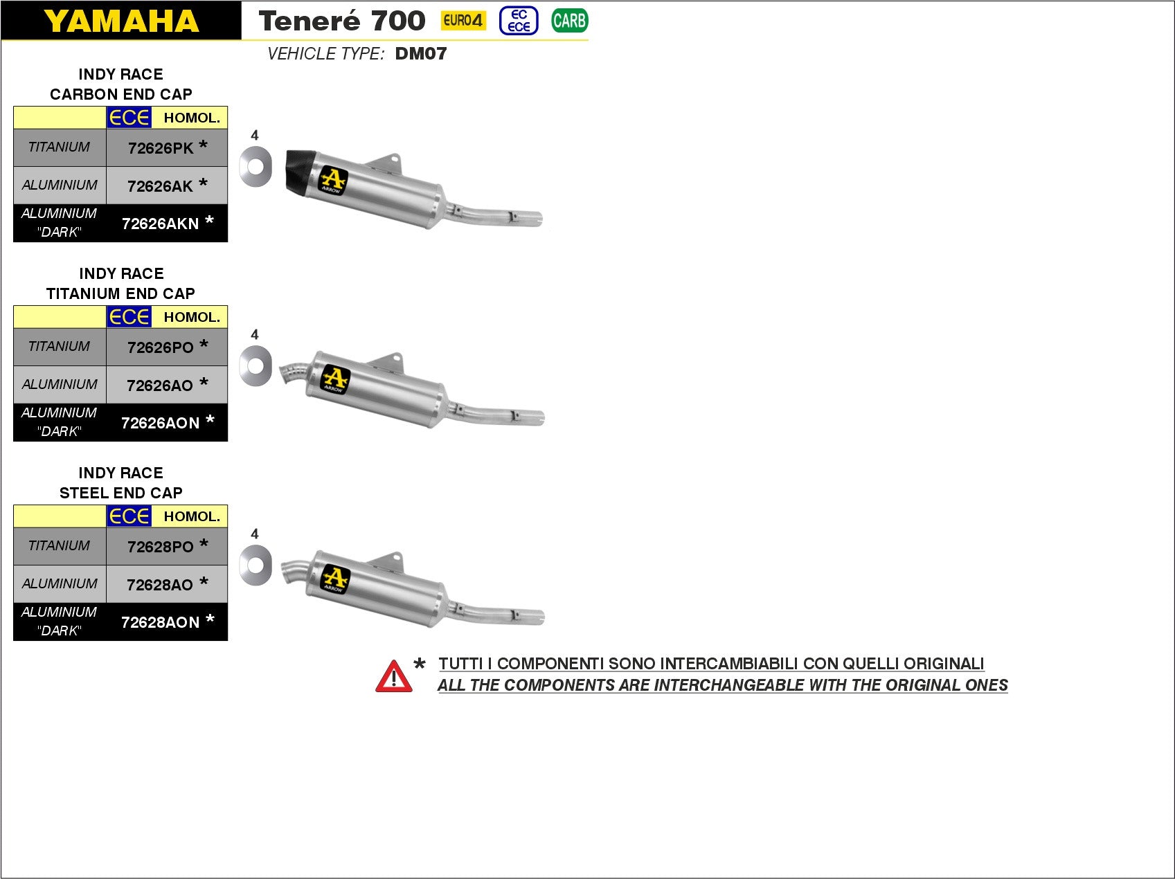 SILENCER INDY-RACE TITANIUM-CARB ARROW YAMAHA TENERÉ 700 2019-22