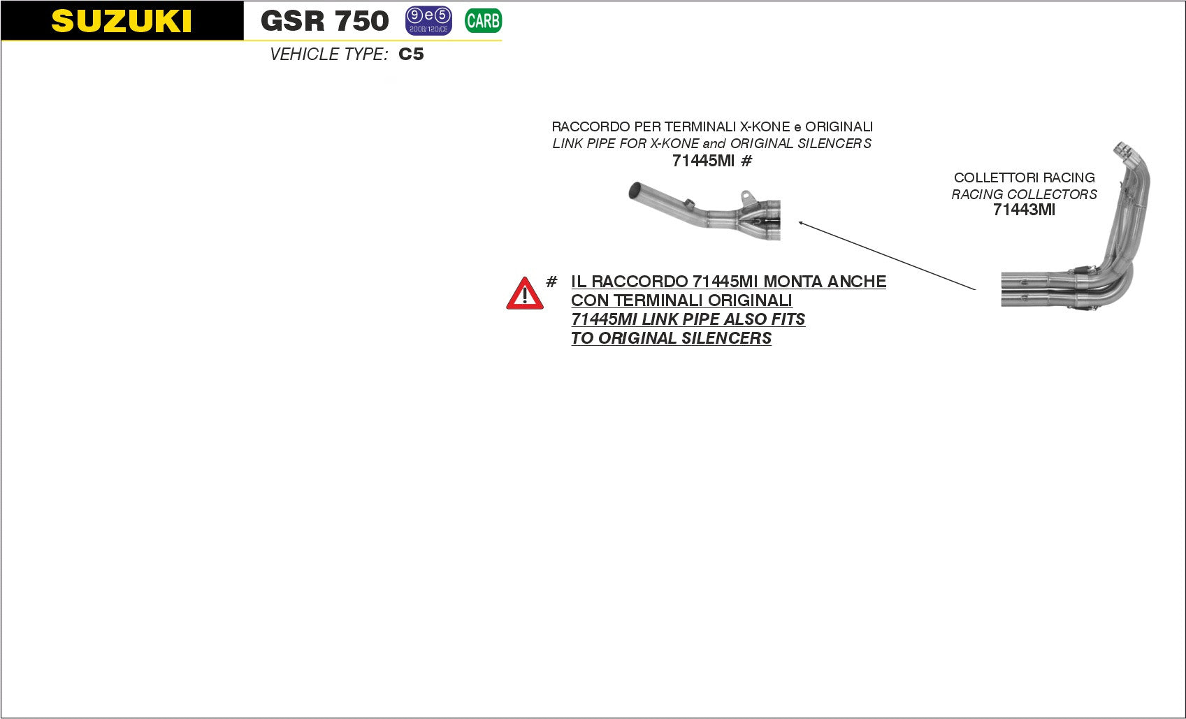 COLLETTORI + RACCORDO x SCARICO MARMITTA X-KONE + OEM ARROW SUZUKI GSR 750 11-16