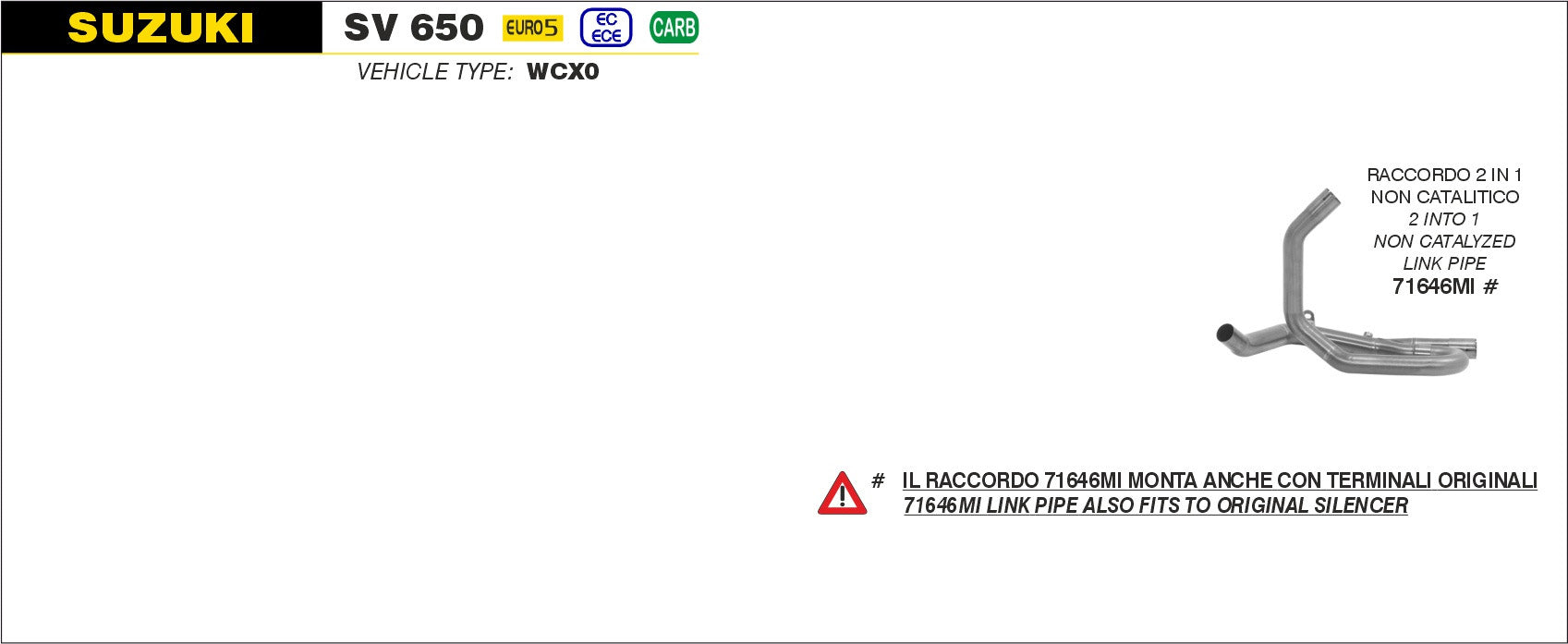 RACCORDO 2 IN 1 NON CATALITICO ARROW SUZUKI SV 650 2016-22