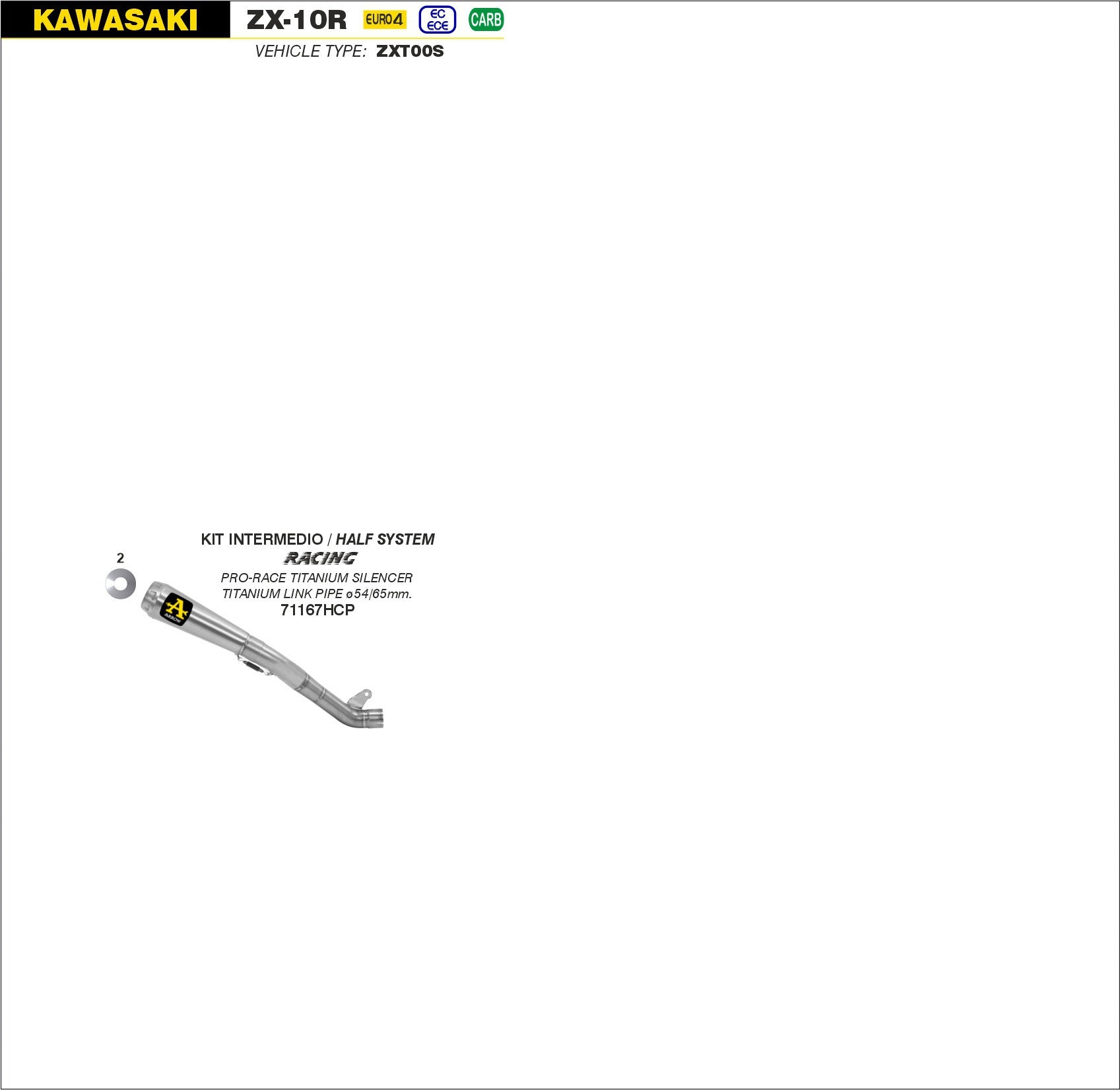 SCARICO + RACCORDO PRO-RACE TITANIO RACING Ø65MM ARROW KAWASAKI ZX-10RR 17-19