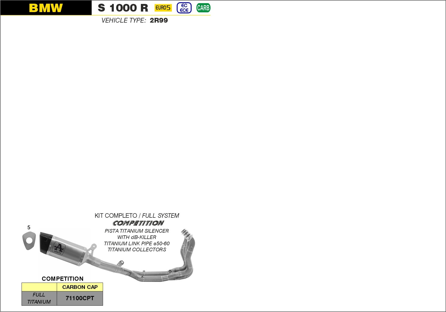 COMPLETE KIT COMPETITION PISTA FULL TITANIUM ARROW BMW S 1000 R 2021-22