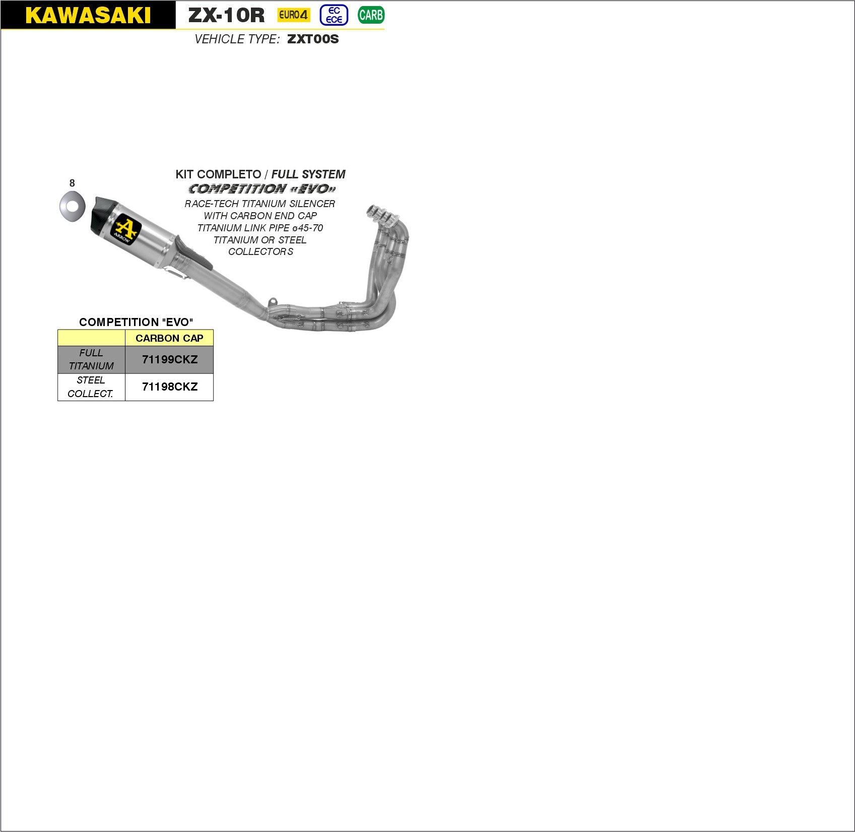 SCARICO COMPLETO COMPETITION EVO RACE-TECH FULL TITANIO ARROW KAWASAKI ZX-10R 16-19