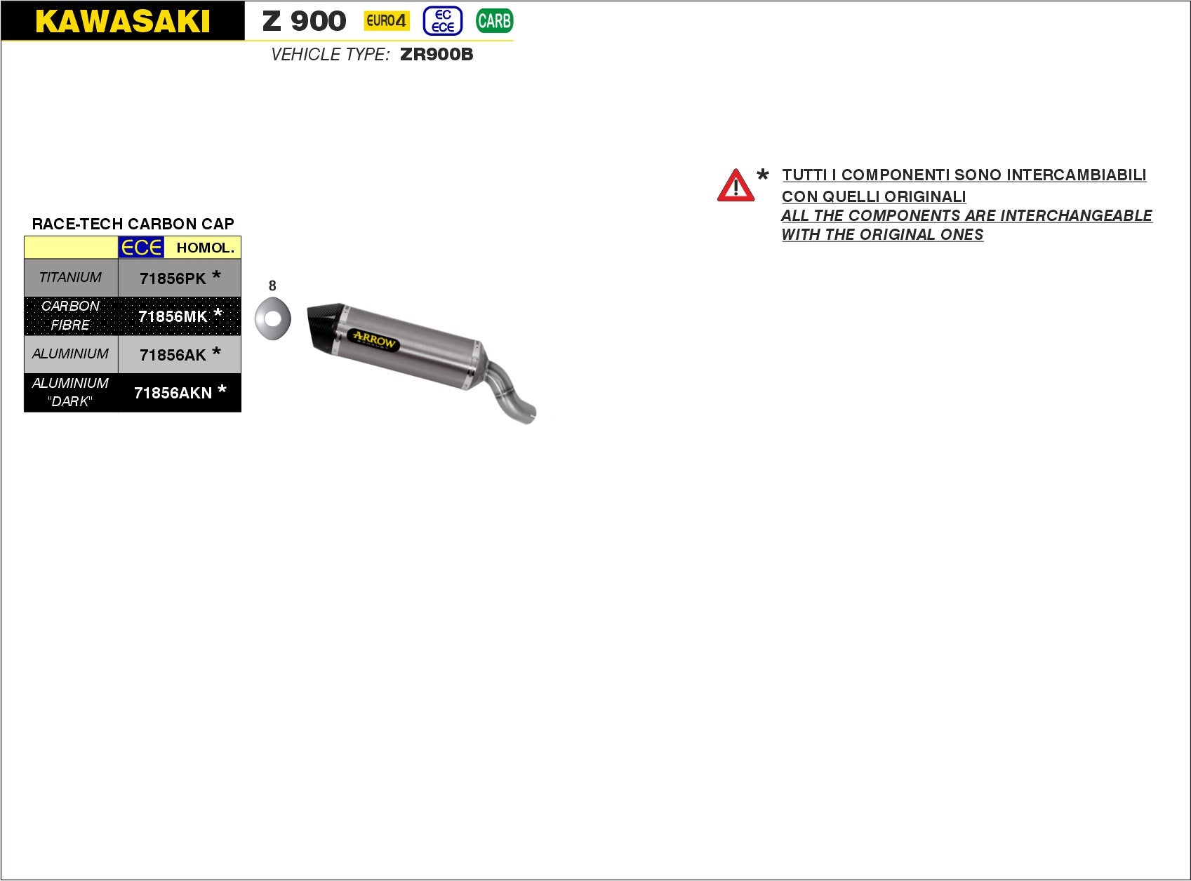 SCARICO MARMITTA RACE-TECH TITANIO-CARBONIO ARROW KAWASAKI Z 900 2017-19
