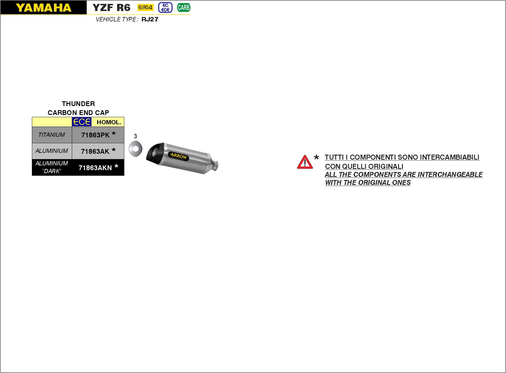 SILENCER THUNDER APPROVED TIT-CARB ARROW YAMAHA YZF 600 R6 17-20