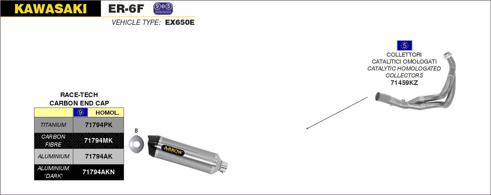 SCARICO OMOLOGATO E5+E9 RACE-TECH TITANIO-CARBONIO ARROW KAWASAKI ER-6F 12-16