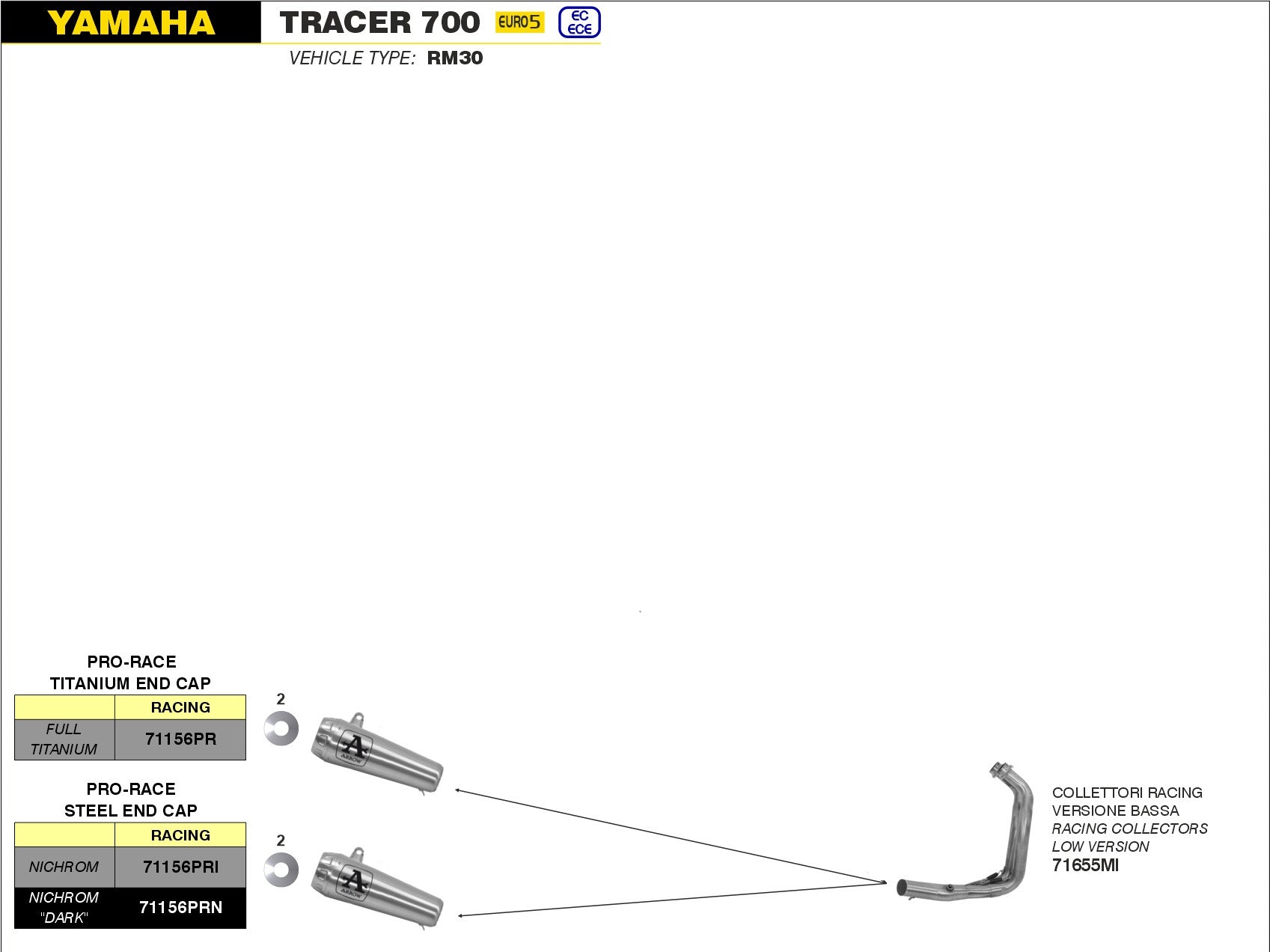 COMPLETE EXHAUST LOW RACING PRO-RACE NICHROM ARROW YAMAHA TRACER 700 20-22