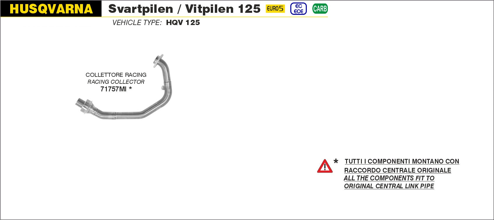 COLLETTORE RACING ARROW HUSQVARNA SVARTPILEN / VITPILEN 125 2021>