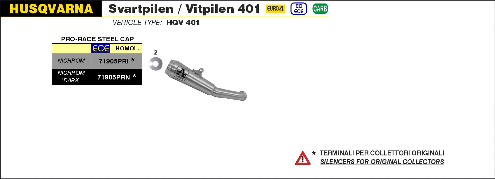 SCARICO MARMITTA PRO-RACE NICHROM ARROW HUSQVARNA SVARTPILEN 401 2018-19