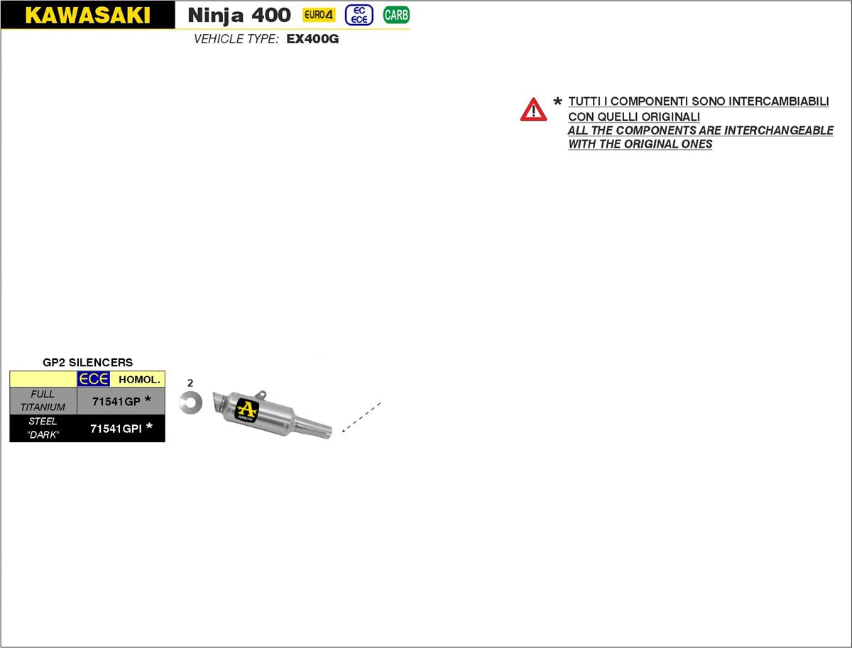 SCARICO MARMITTA GP2 FULL TITANIO ARROW KAWASAKI NINJA 400 2018-2021