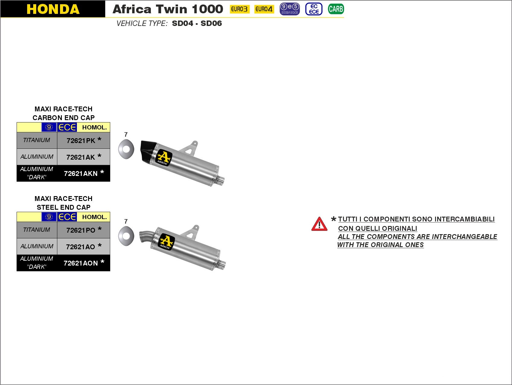SCARICO MAXI RACE-TECH TITANIO-CARBONIO ARROW HONDA CRF 1000L AFRICA TWIN 16-19