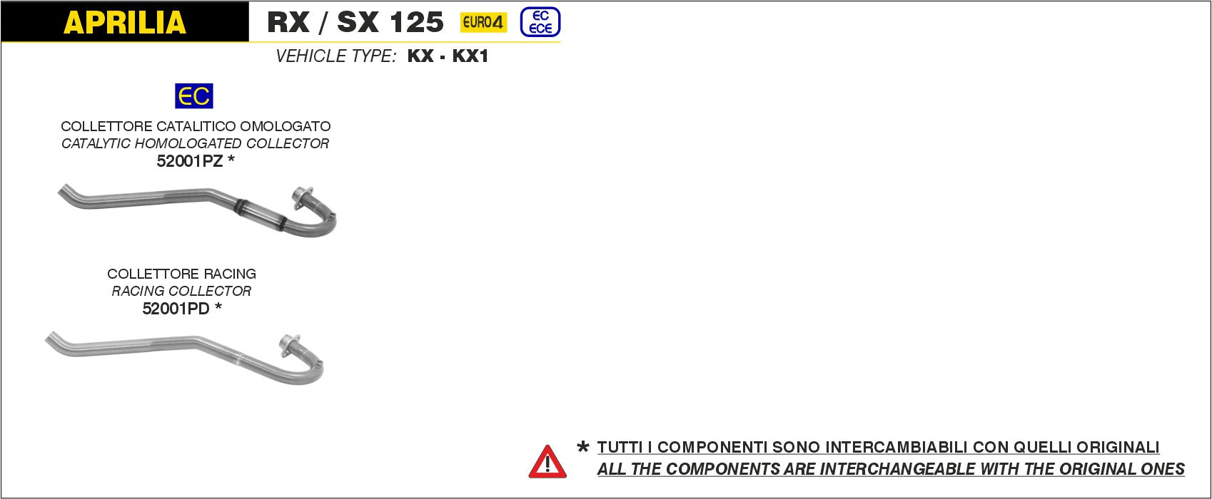 RACING HEADER ARROW APRILIA RX 125 2018-20