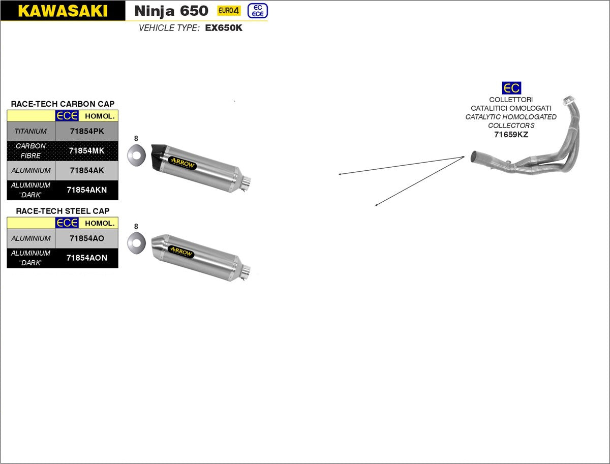 SCARICO OMOLOGATO RACE-TECH TITANIO-CARBONIO ARROW KAWASAKI NINJA 650 17-20