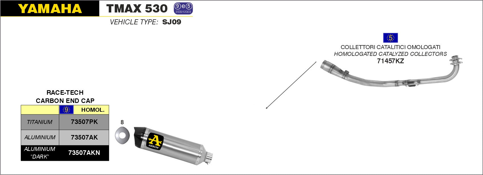 COMPLETE EXHAUST APPR. E5+E9 RACE-TECH IN TIT-CARB ARROW YAMAHA T-MAX 530 12-16