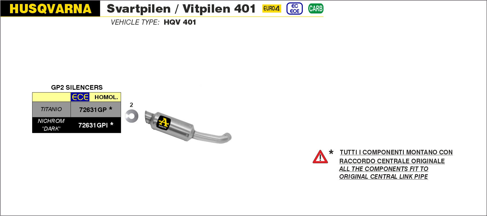 SCARICO MARMITTA GP2 FULL TITANIO ARROW HUSQVARNA SVARTPILEN 401 2020>