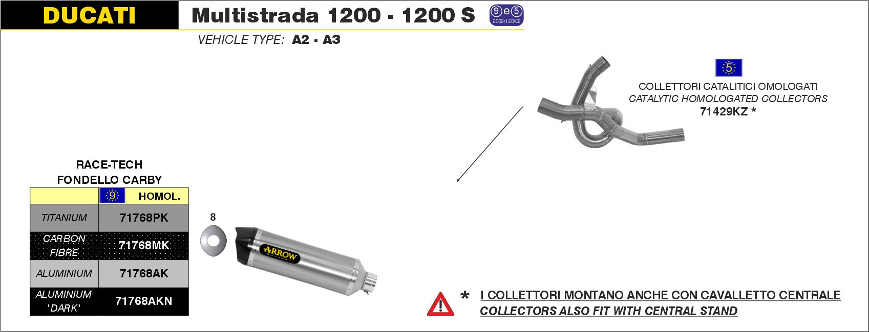EXHAUST APPROVED E5+E9 RACE-TECH TIT-CARB ARROW DUCATI MULTISTRADA 1200 S 10-14