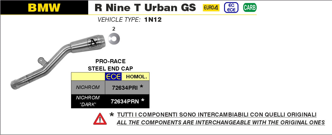 SILENCER PRO-RACE NICHROM ARROW BMW R NINE T URBAN GS 2017-20
