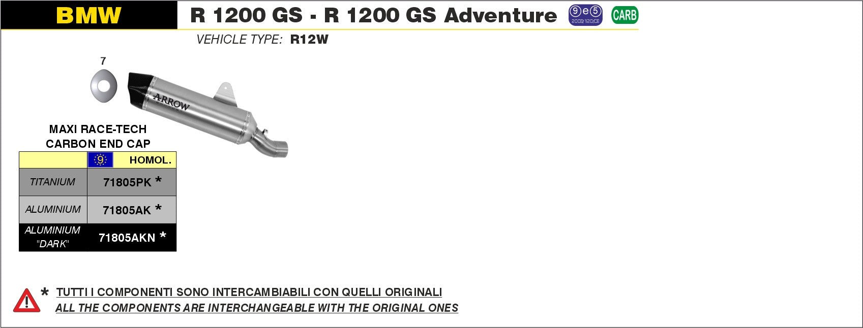 SILENCER MAXI RACE-TECH TITANIUM-CARB ARROW BMW R 1200 GS ADV 2013-18