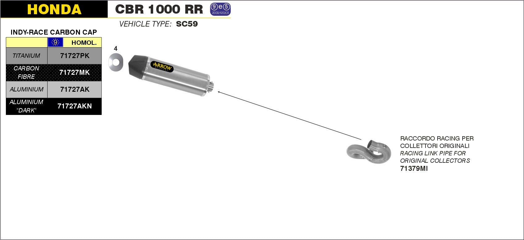 KIT SILENCER INDY-RACE APP TITANIUM-CARB ARROW HONDA CBR 1000 RR 08-13