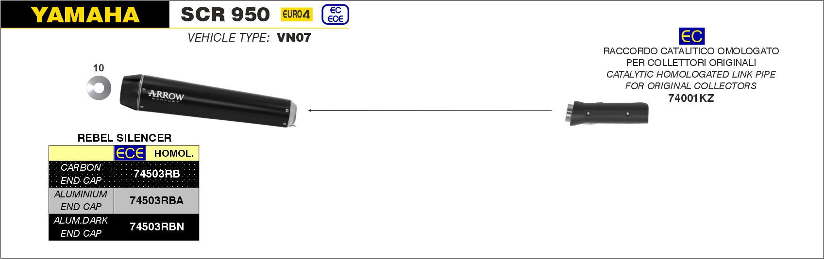 KIT SILENCER APPROVED EC+ECE REBEL CARBON-CARBON ARROW YAMAHA SCR 950 17-20