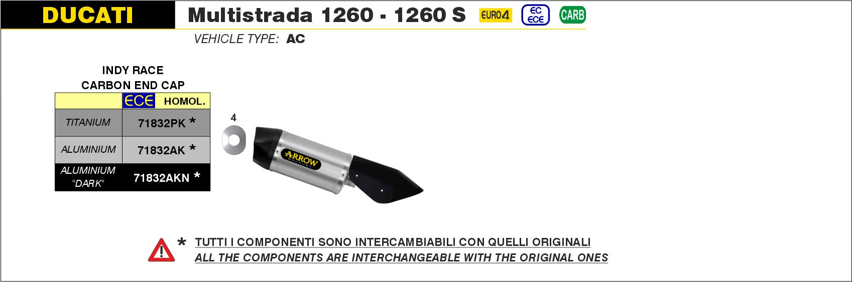 SILENCER INDY-RACE TITANIUM-CARB ARROW DUCATI MULTISTRADA 1260 S 2018-20
