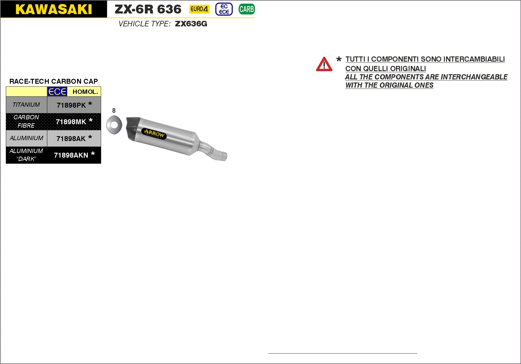 SCARICO MARMITTA RACE-TECH TITANIO-CARBONIO ARROW KAWASAKI ZX-6R 636 2019-20