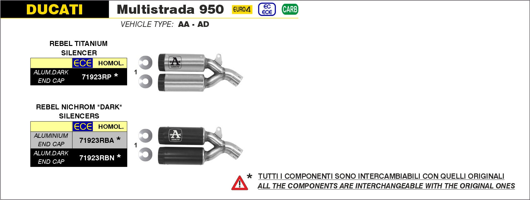 SILENCER REBEL TITANIUM BLACK ALU ARROW DUCATI MULTISTRADA 950 19-20