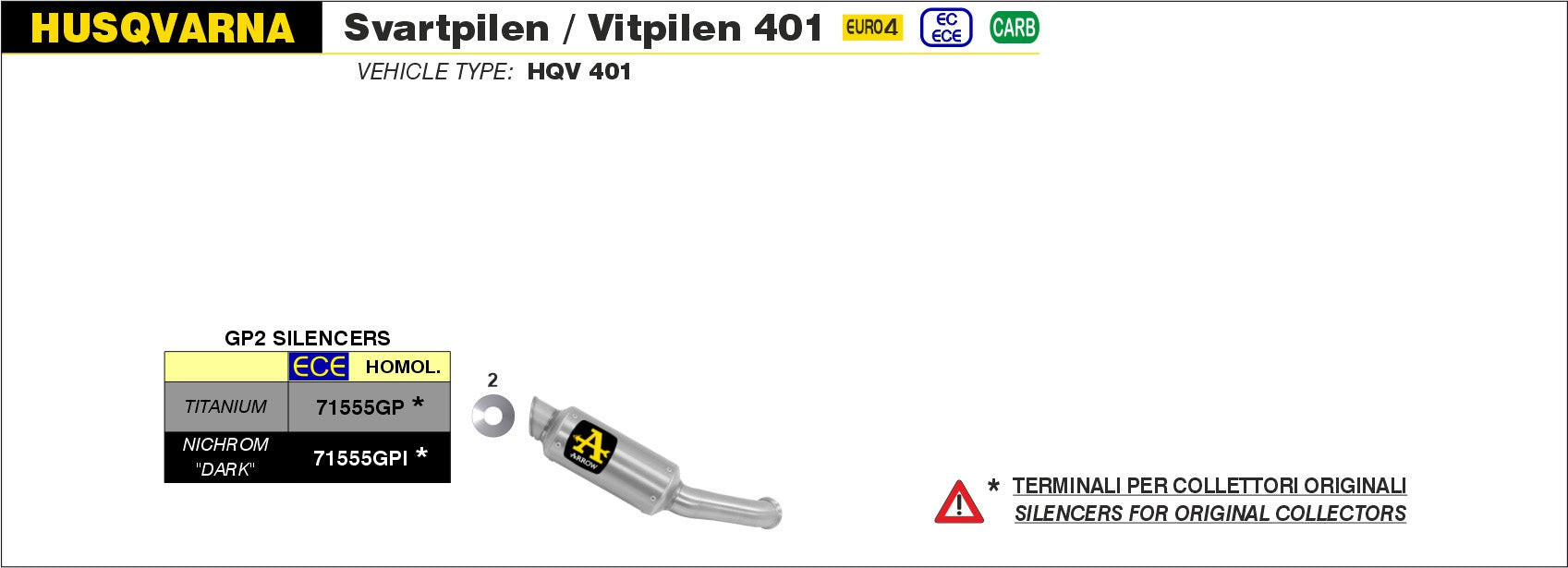 SCARICO MARMITTA GP2 FULL TITANIO ARROW HUSQVARNA SVARTPILEN 401 2018-19