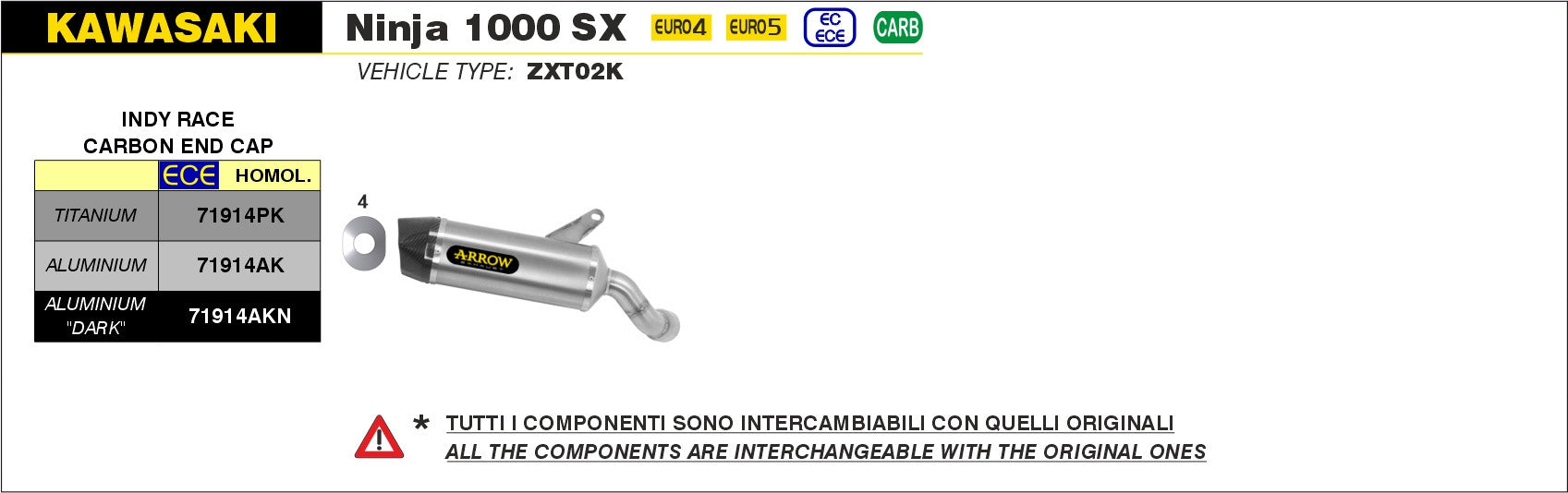 SCARICO MARMITTA INDY-RACE TITANIO-CARBONIO ARROW KAWASAKI NINJA 1000 SX 2020-