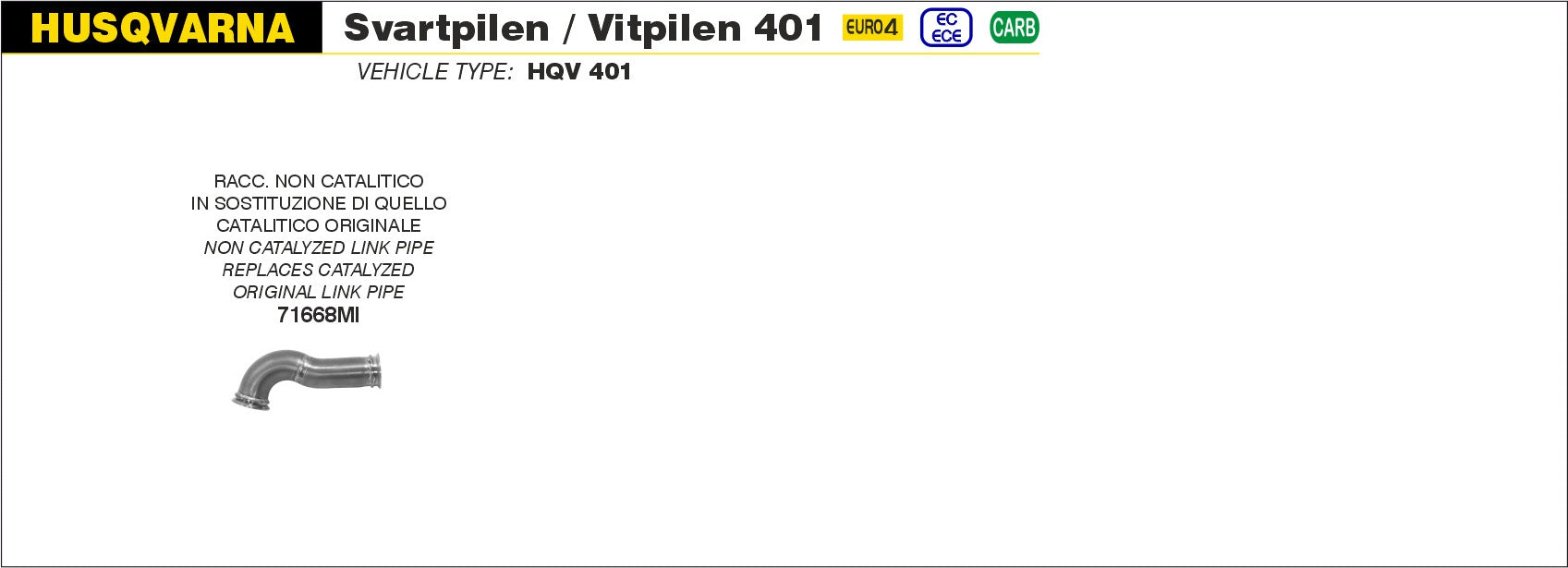 RACCORDO CENTRALE NON CATALITICO ARROW HUSQVARNA SVARTPILEN 401 2018-19