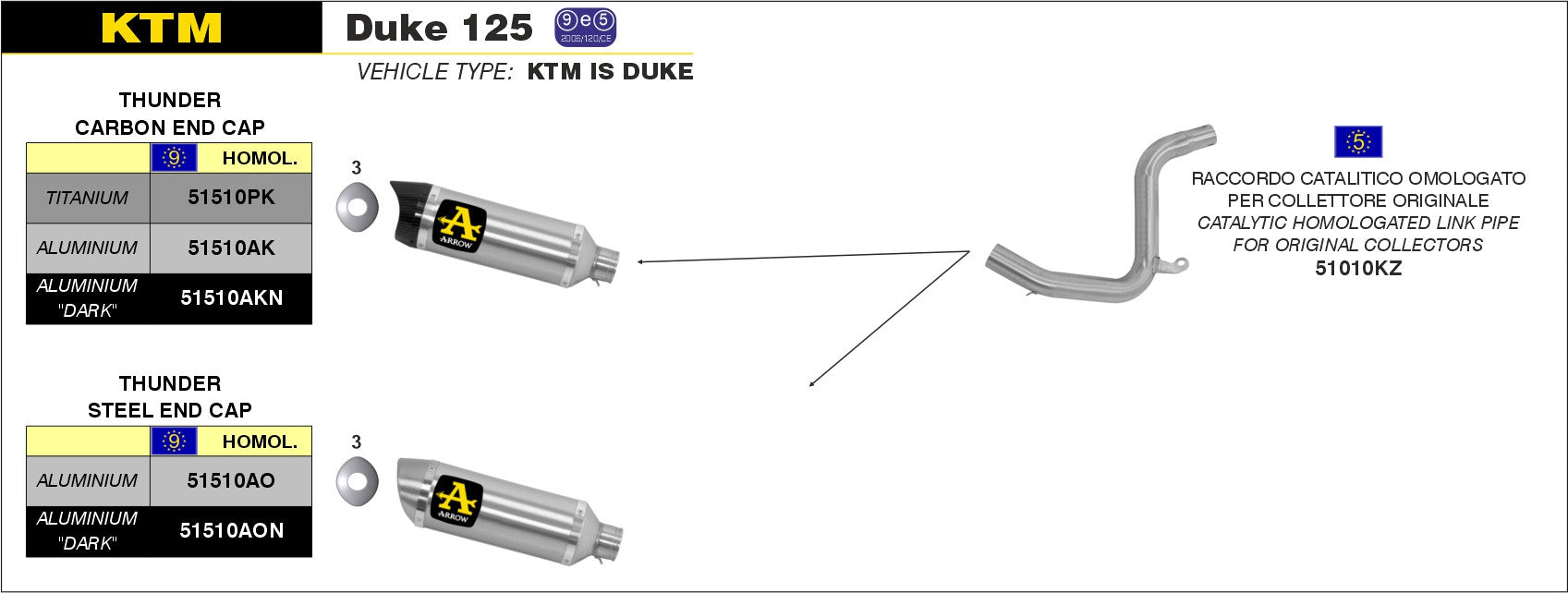 SCARICO MARMITTA OMOLOGATO E5+E9 TITANIO-CARBONIO ARROW KTM DUKE 125 11-16