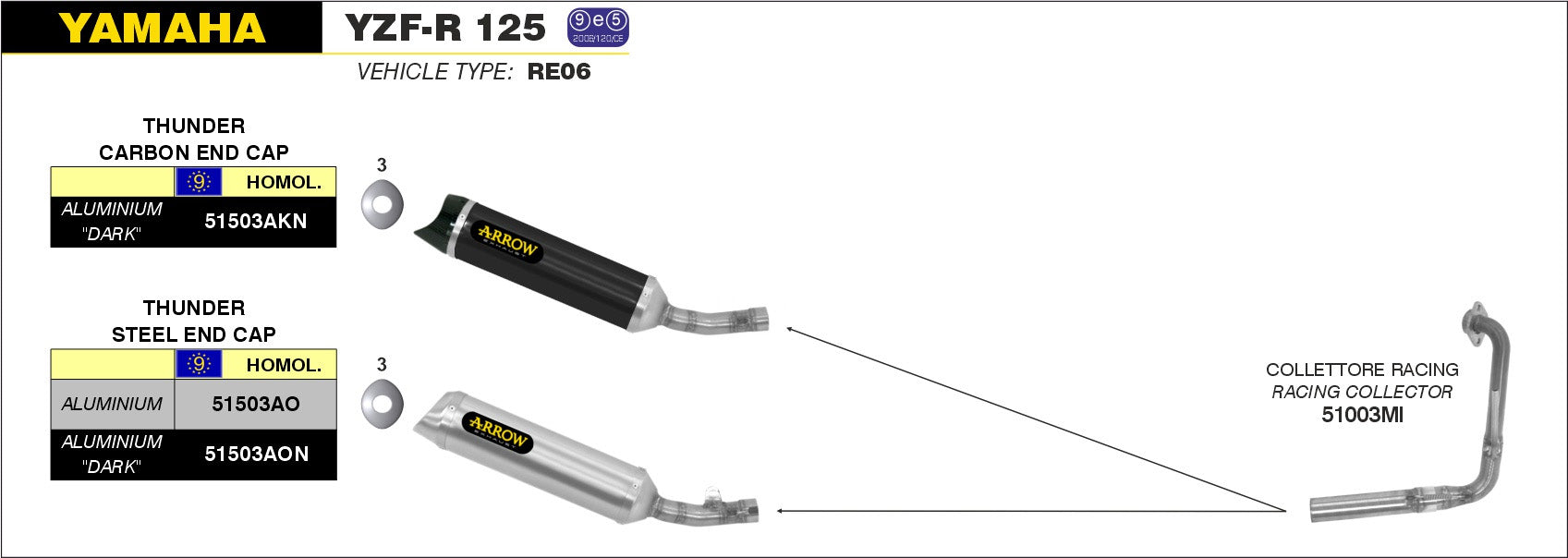 COMPLETE EXHAUST APP THUNDER BLACK ALU-CARB ARROW YAMAHA YZF-R 125 08-13