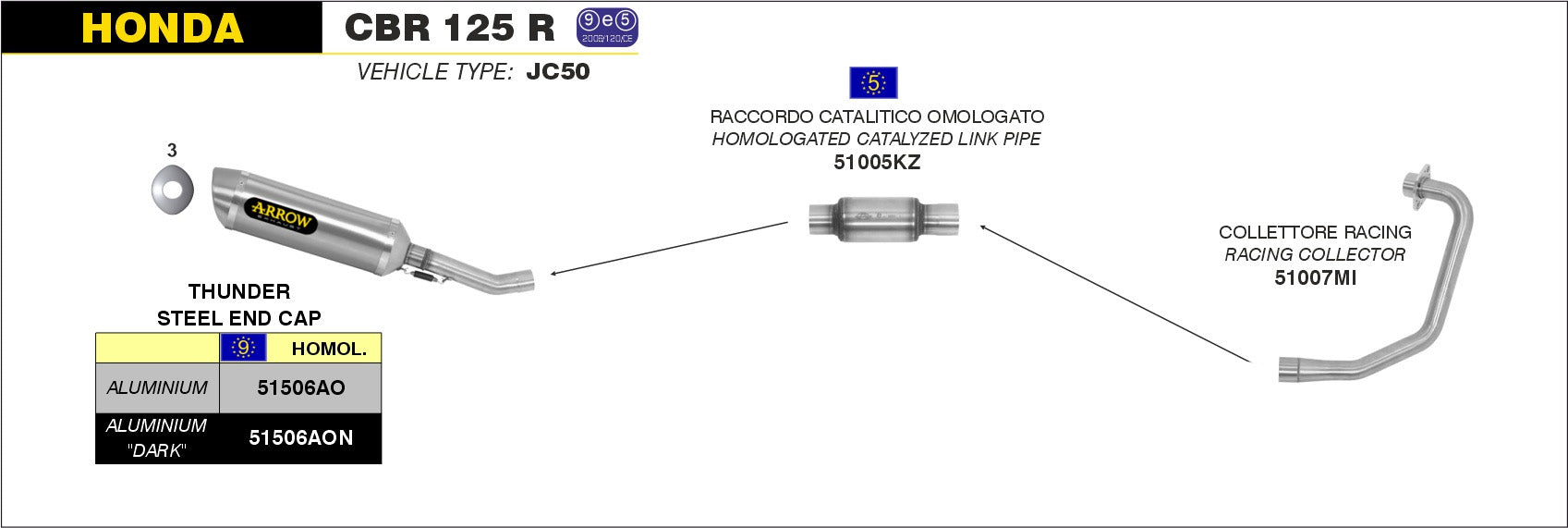 SCARICO OMOLOGATO E5+E9 STREET THUNDER ALLUMINIO ARROW HONDA CBR 125 R 11-16