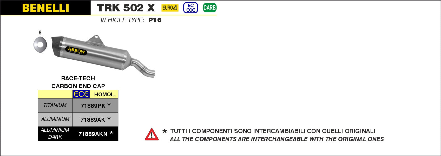 SCARICO MARMITTA RACE-TECH TITANIO-CARBONIO ARROW BENELLI TRK 502 X 2018-20