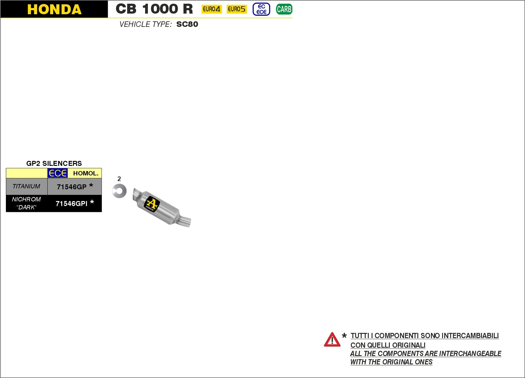 KIT SILENCER GP2 FULL TITANIUM ARROW HONDA CB 1000 R 2018-22