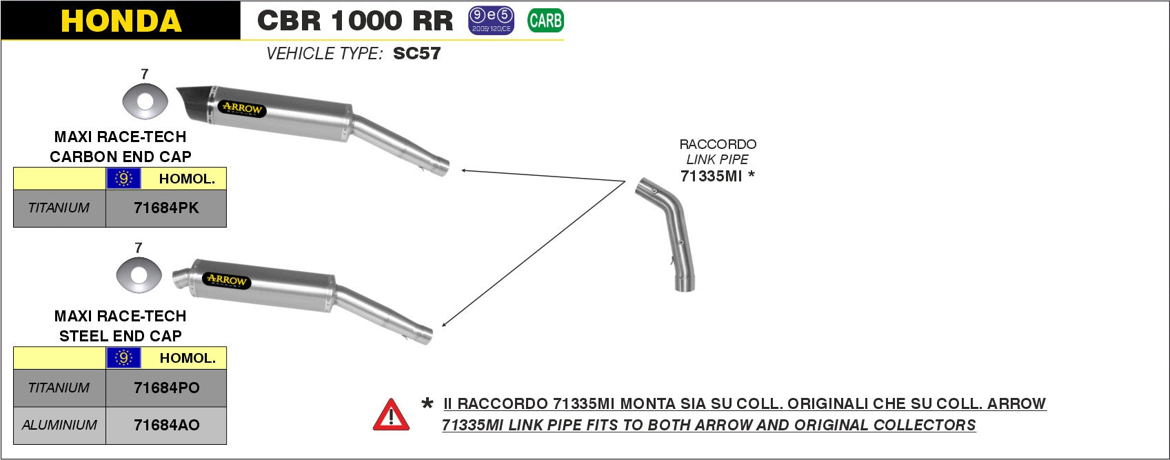 KIT SILENCER MAXI RACE-TECH APP TIT-CARB ARROW HONDA CBR 1000 RR 2004-2007