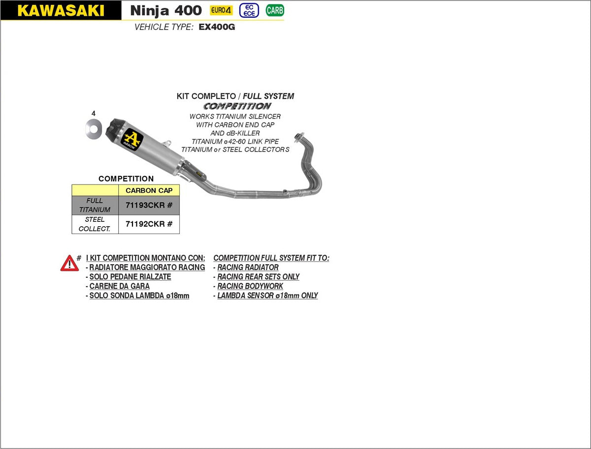 SCARICO COMPLETO COMPETITION WORKS FULL TITANIO ARROW KAWASAKI NINJA 400 18-2021